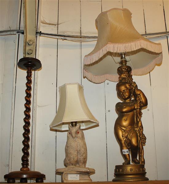 Cherub lamp, owl lamp & twist stand